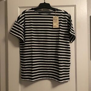 Women's Muji Boatneck Navy/White Striped Short Sleeved Top NWT
